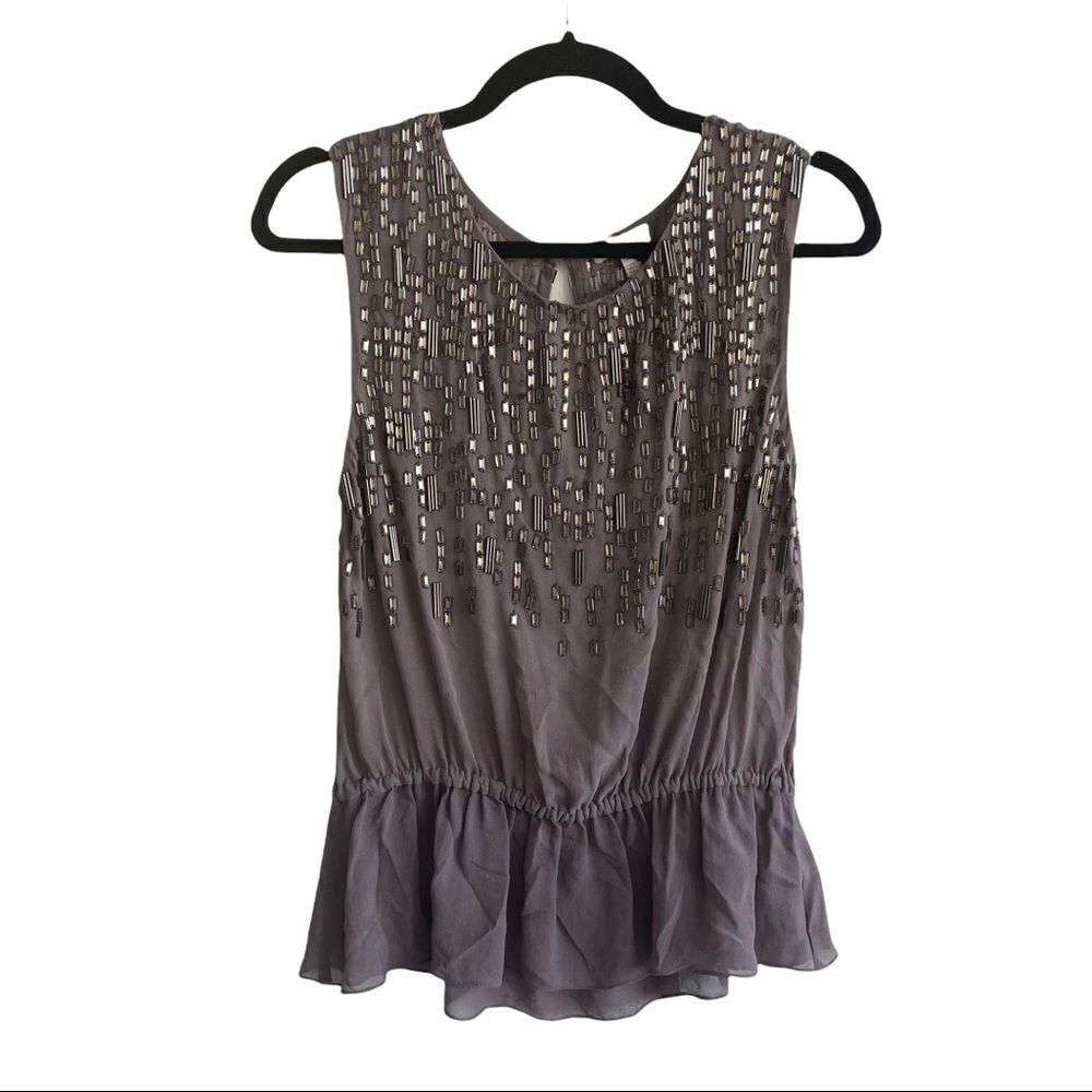 Joie Silk Embellished Sleeveless Blouse Eggplant Small